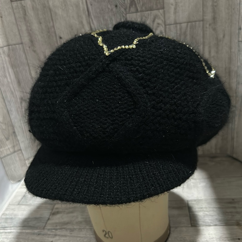 Black knitted fashion sparkling rhinestone winter hat